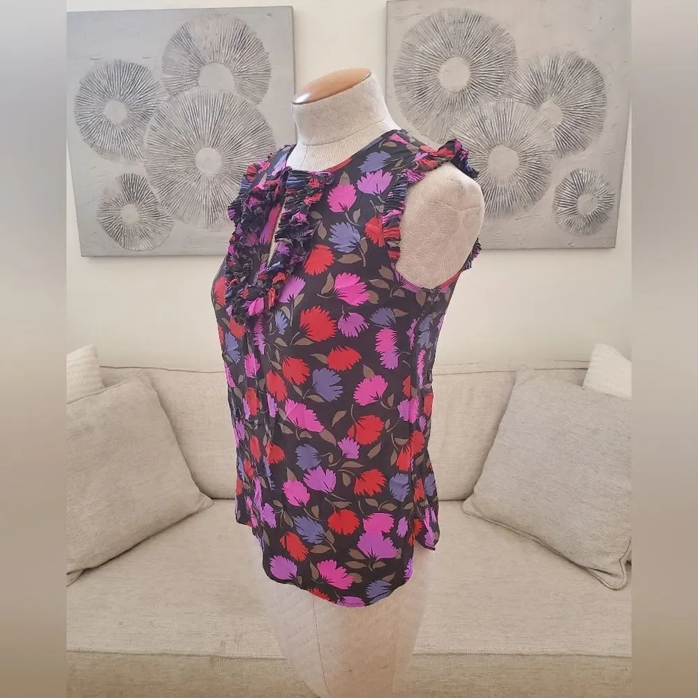 J.Crew Silk Floral Print Ruffle Blouse sz 2